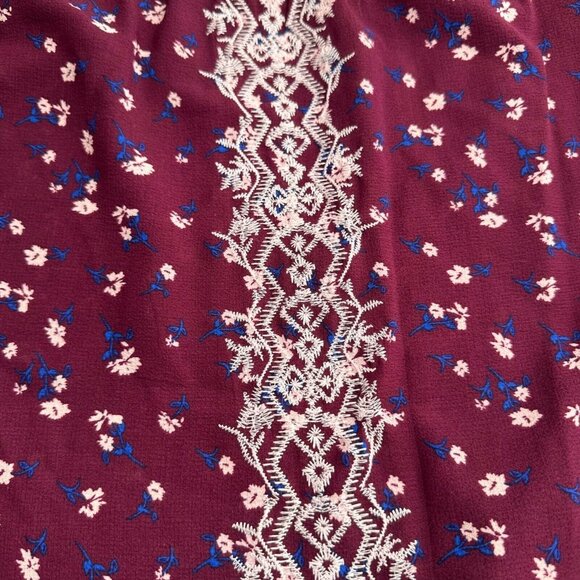 Rewind S Burgundy Floral Sleeveless Lace Detail Blouse Top Western Peasant Boho - Picture 10 of 10